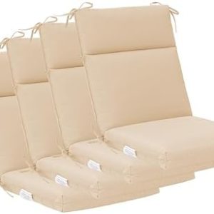 QILLOWAY High Back Chair Cushion - Thickened Sponge Foam, 4 Count, Outdoor/Indoor Use, Beige/Sand/Camel, Perfect for Pat