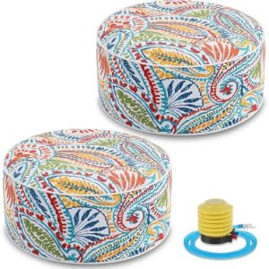 Juexica Inflatable Ottoman 2 Pack | 21 x 9 Inch Water Repellent Footrest | Portable Round Footstool for Indoor/Outdoor U