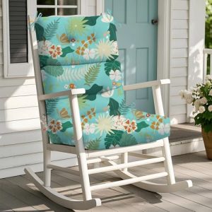 Adirondack Chair Cushions - Waterproof High Back Cushions for Outdoor & Indoor - Thickened with Ties - Cyan Flower Leave